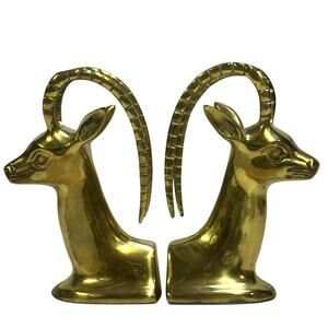 Solid Brass Vintage Korea 'Antelope' 'Gazelle' Head Heavy 7.5" Bookends-Set of 2